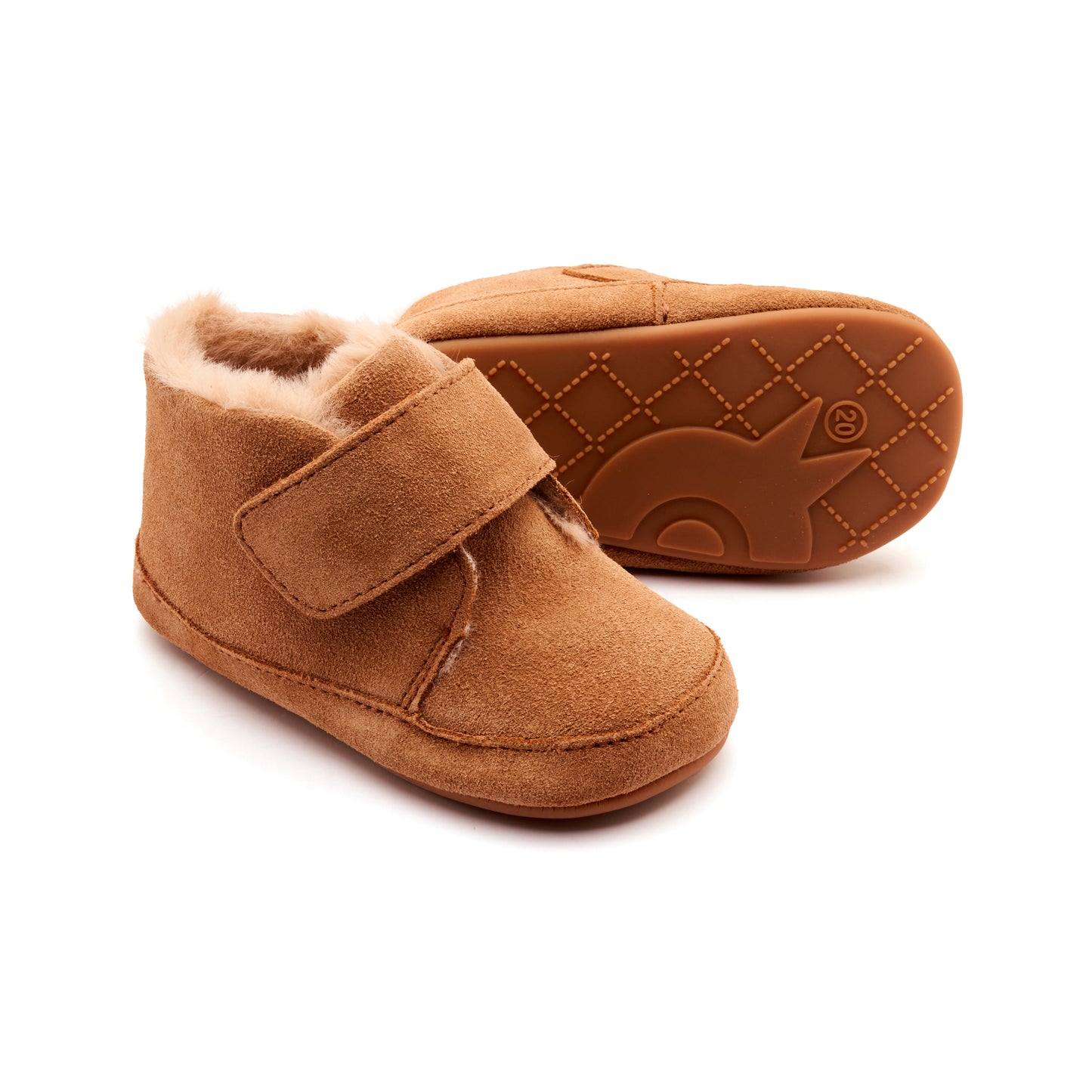 Old Soles 0044R Shloofy baby leather shoe in Tan Suede with soft sole detail