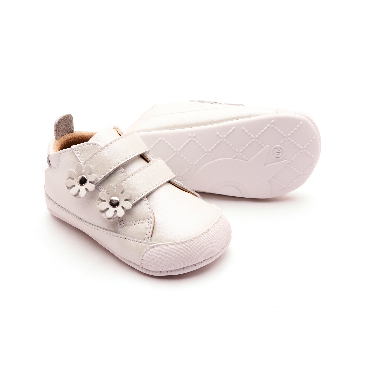 Old Soles 0084RT Flower Baby baby leather shoe in Nacardo Blanco and Nacardo Blanco Sole with floral detail
