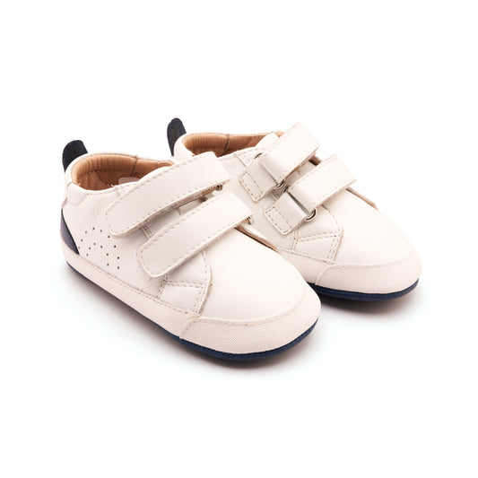 Old Soles 0092RT Baby Tot baby leather shoe in Snow and Denim with velcro strap detail
