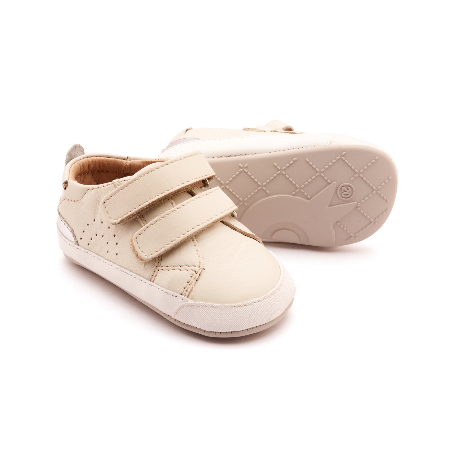 Old Soles 0092RT Baby Tot baby leather shoe in Vanilla and Silver with velcro strap detail