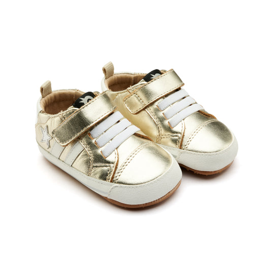 Old Soles 0098RT Wos Baby baby leather shoe in Gold and Snow and Silver with sporty detail