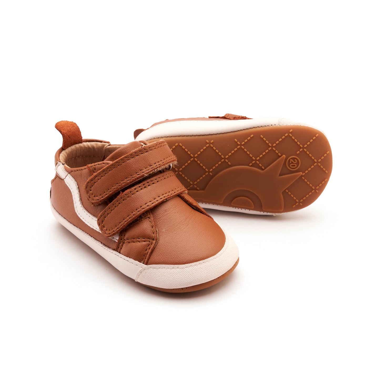 Old Soles 0099RT Squiggle Bub baby leather shoe in Tan and Snow with classic detail