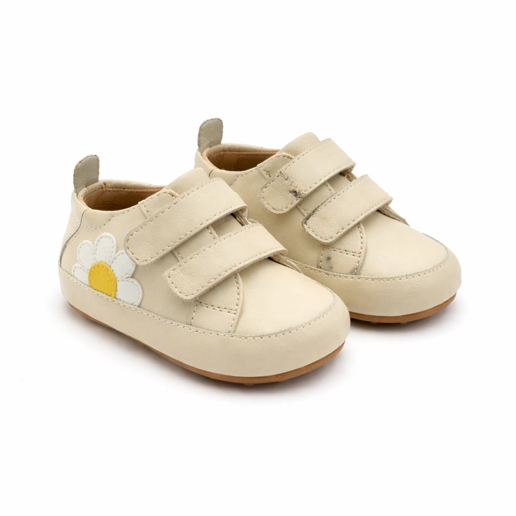 Old Soles 0107R Garden Baby baby leather shoe in Vanilla with floral detail