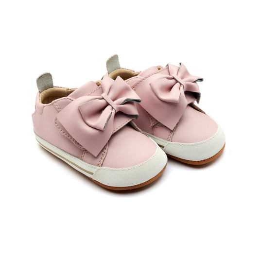 Old Soles 0109RT Bowz Baby baby leather shoe in Chalk Pink and Gris with bow detail