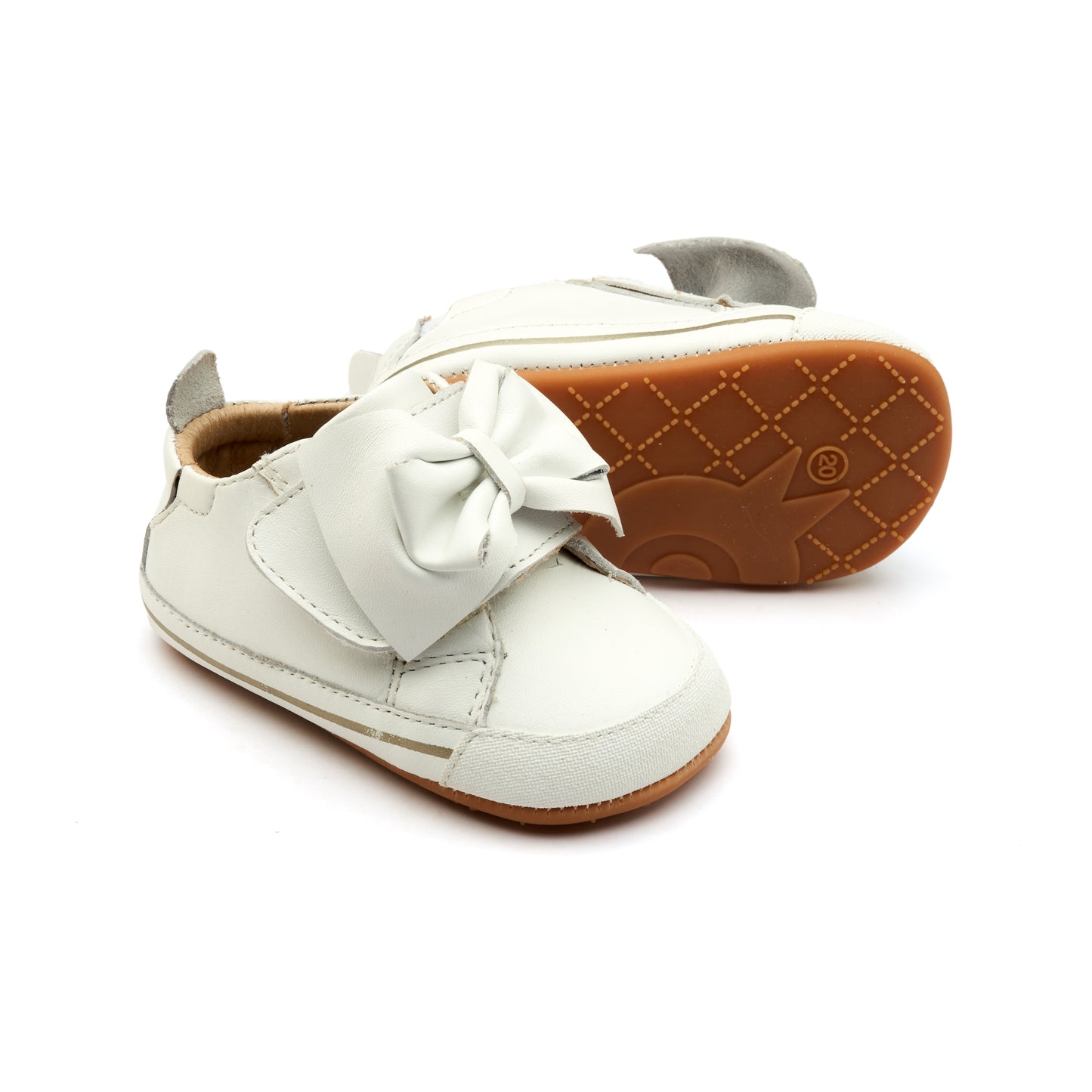 Old Soles 0109RT Bowz Baby baby leather shoe in Snow and Gold with bow detail