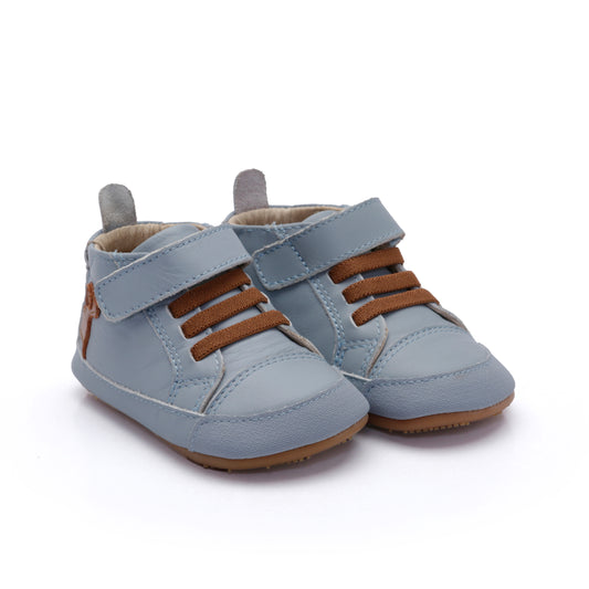 Old Soles 0112RT Dash Baby baby leather shoe in Dusty Blue and Tan with classic detail