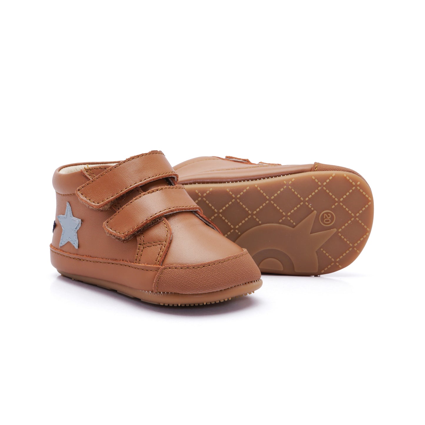 Old Soles 0116RT Bopstar kids leather sneaker in Tan and Navy and Dusty Blue with star detail