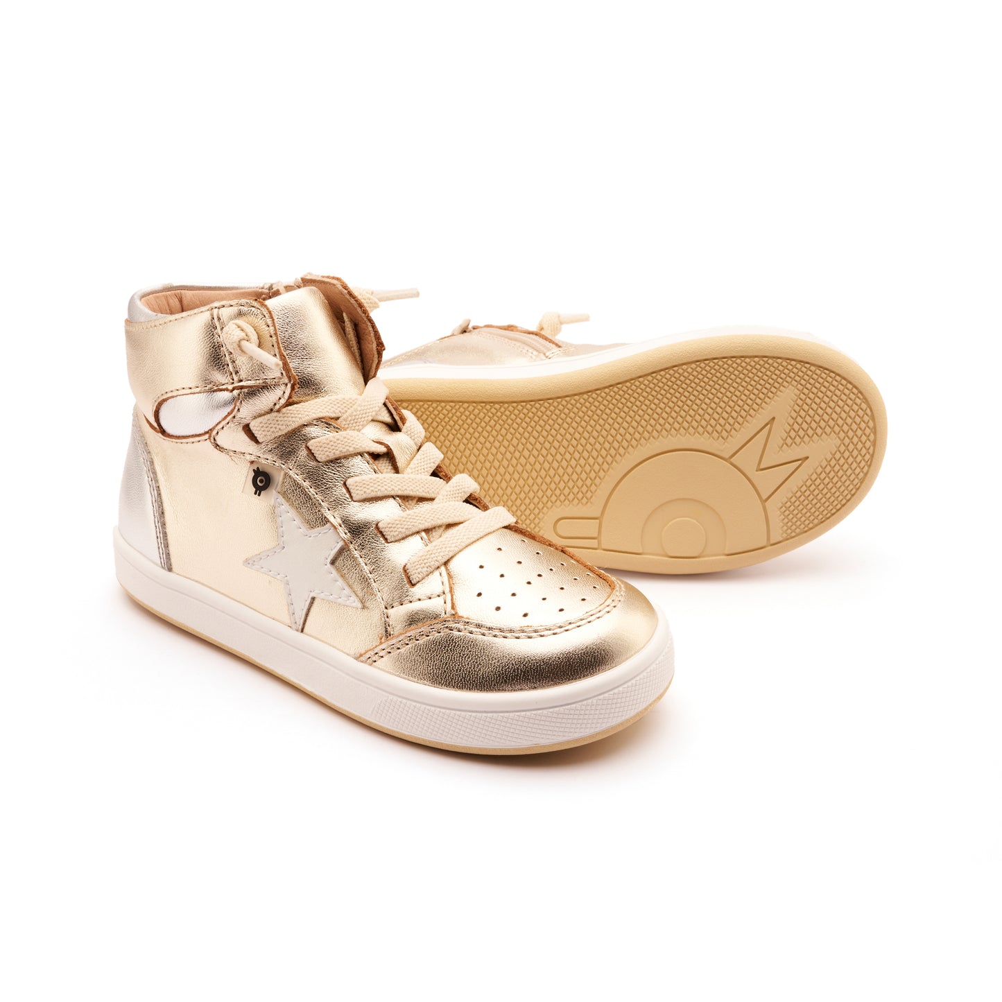 Old Soles 1003 Starling kids leather sneaker in Gold, Silver, and Nacardo Blanco with classic detail