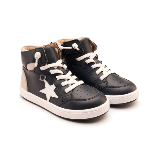 Old Soles 1003 Starling kids leather sneaker in Navy, Gris, and Snow with classic detail