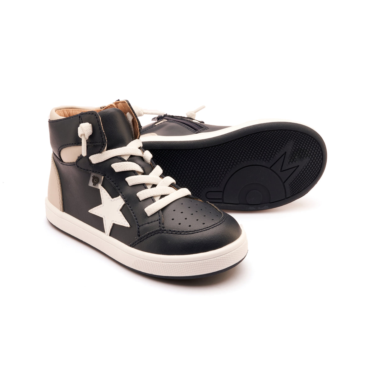 Old Soles 1003 Starling kids leather sneaker in Navy, Gris, and Snow with classic detail