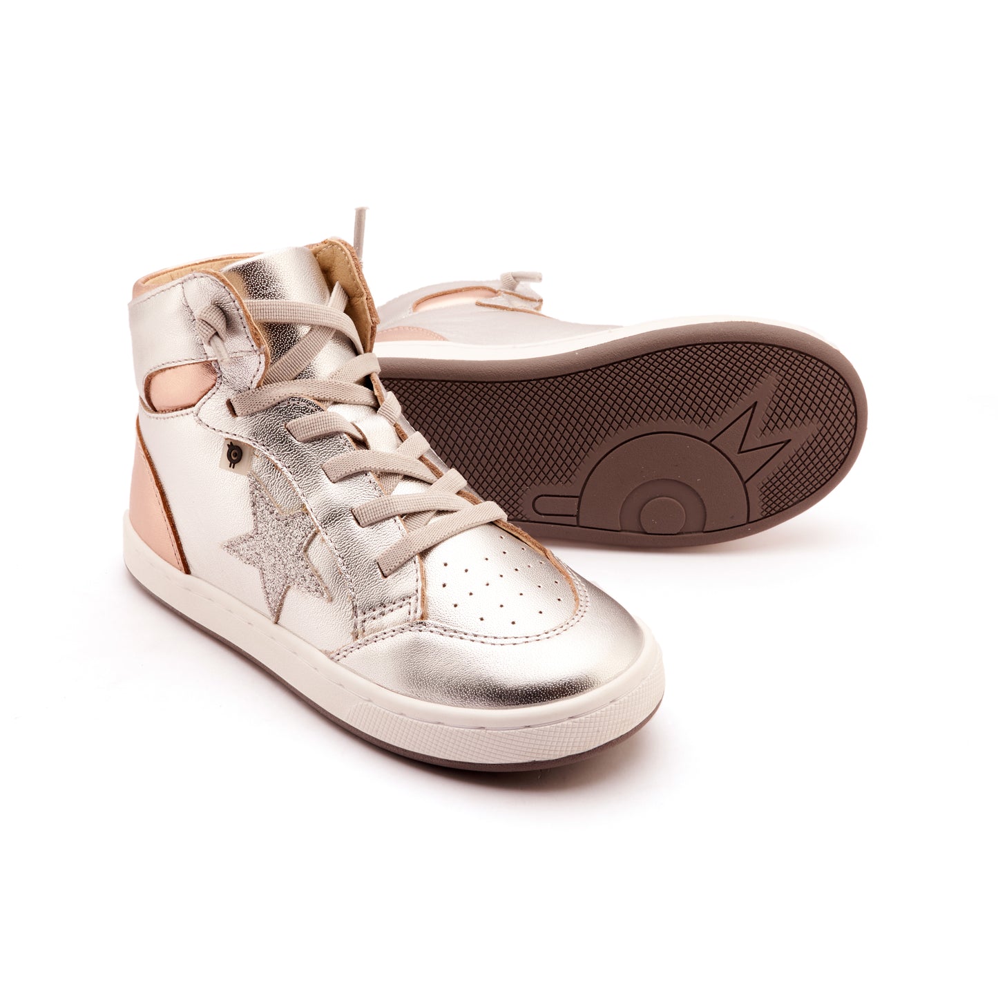 Old Soles 1003 Starling kids leather sneaker in Silver, Copper, and Glam Argent with classic detail