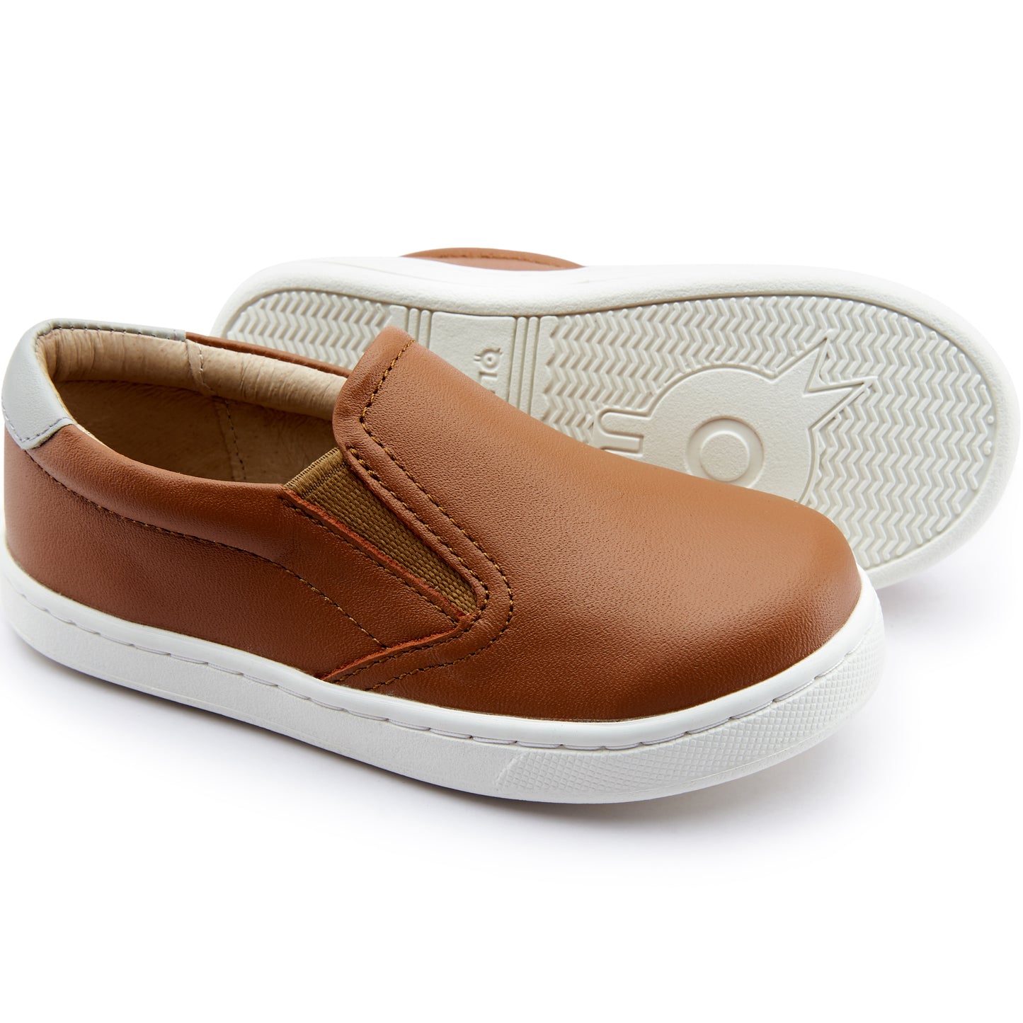 Old Soles 1005 Hoff 23 kids leather shoe in Tan, Gris, and White Sole with retro detail
