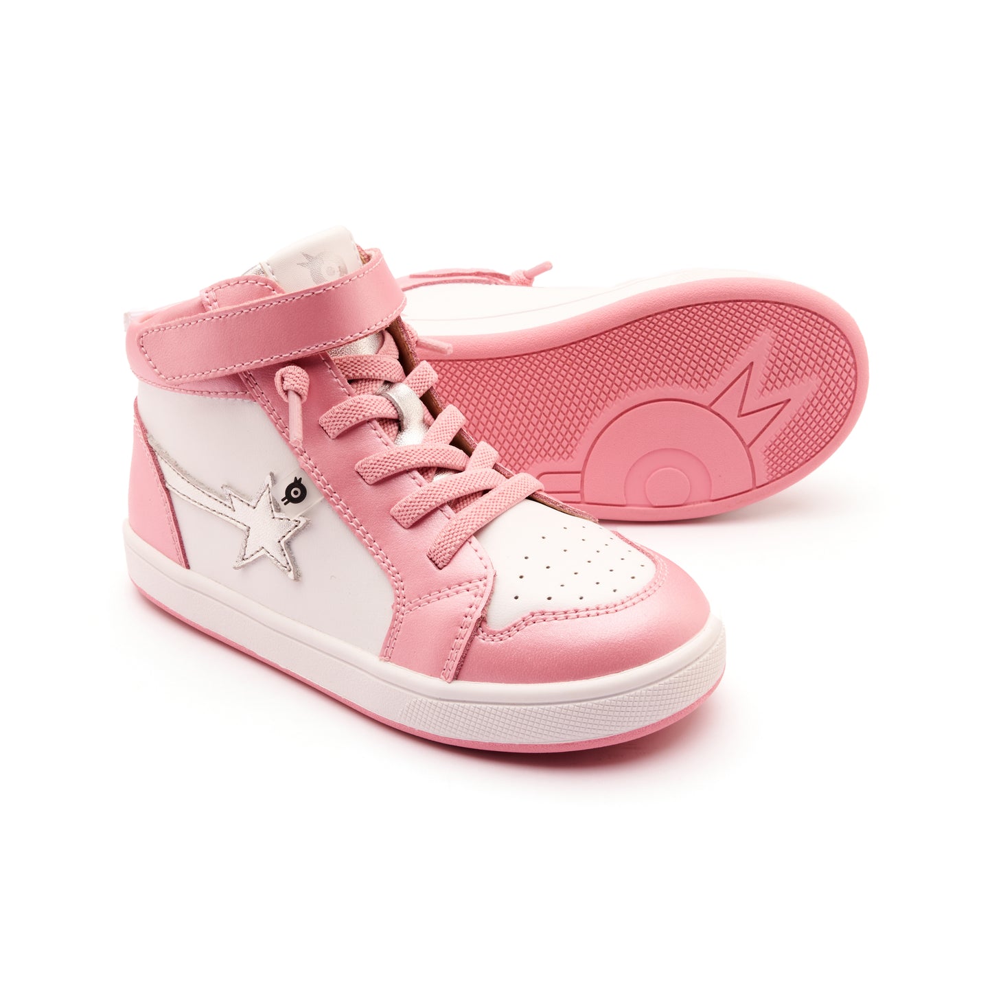Old Soles 1007 Team-Star kids leather sneaker in Snow and Pearlised Pink and Silver with sporty detail