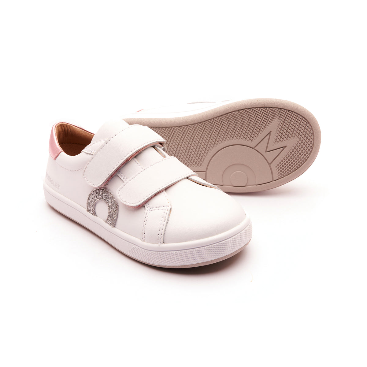 Old Soles 1018 Oldsoles Kix kids leather sneaker in Snow and Pink Frost and Glam Argent with sporty detail