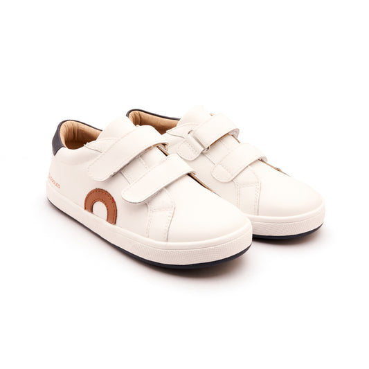 Old Soles 1018 Oldsoles Kix kids leather sneaker in Snow and Tan and Navy with sporty detail