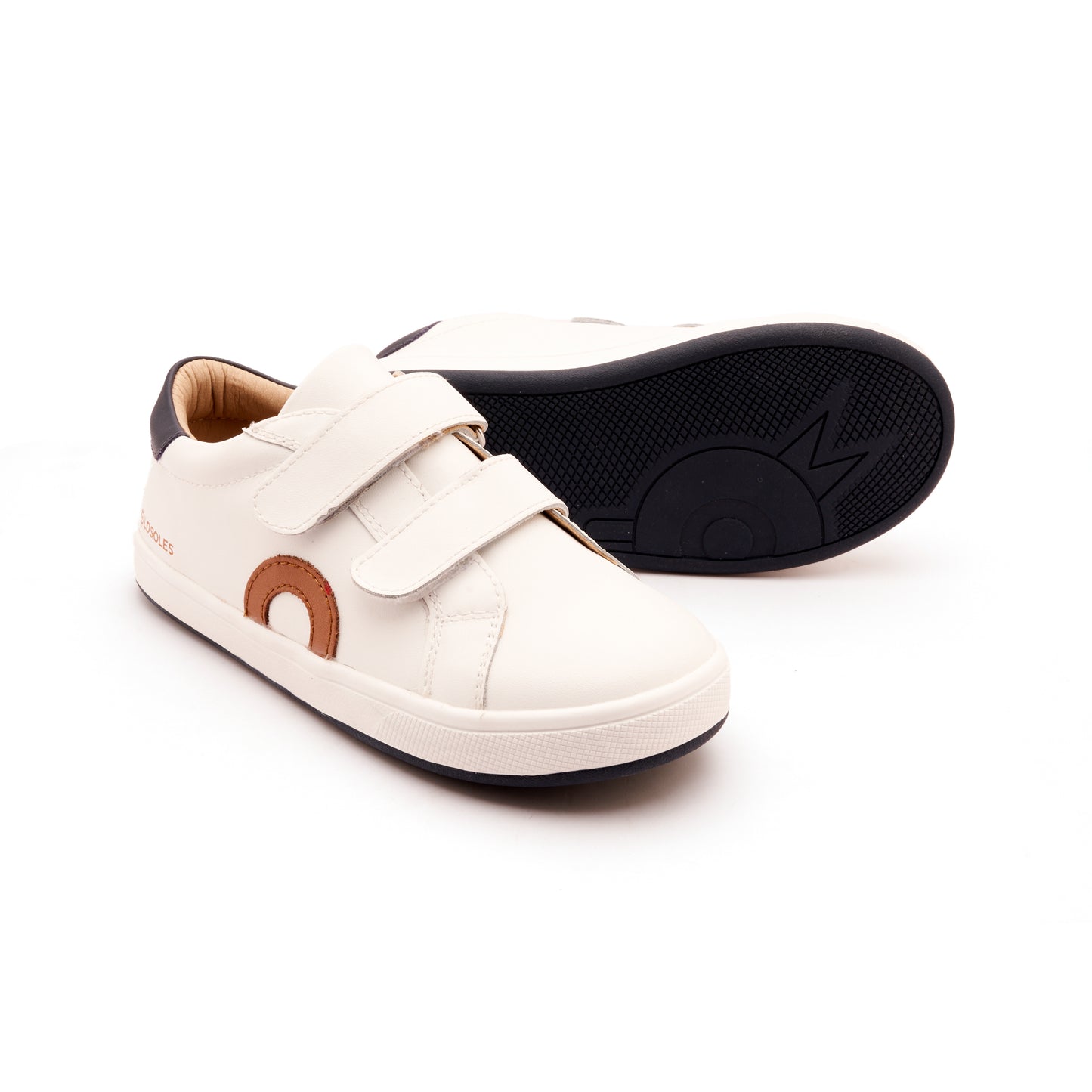 Old Soles 1018 Oldsoles Kix kids leather sneaker in Snow and Tan and Navy with sporty detail
