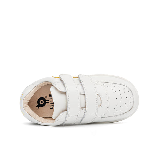 Old Soles 1023 Big O kids leather sneaker in Snow and Yellow with sporty detail