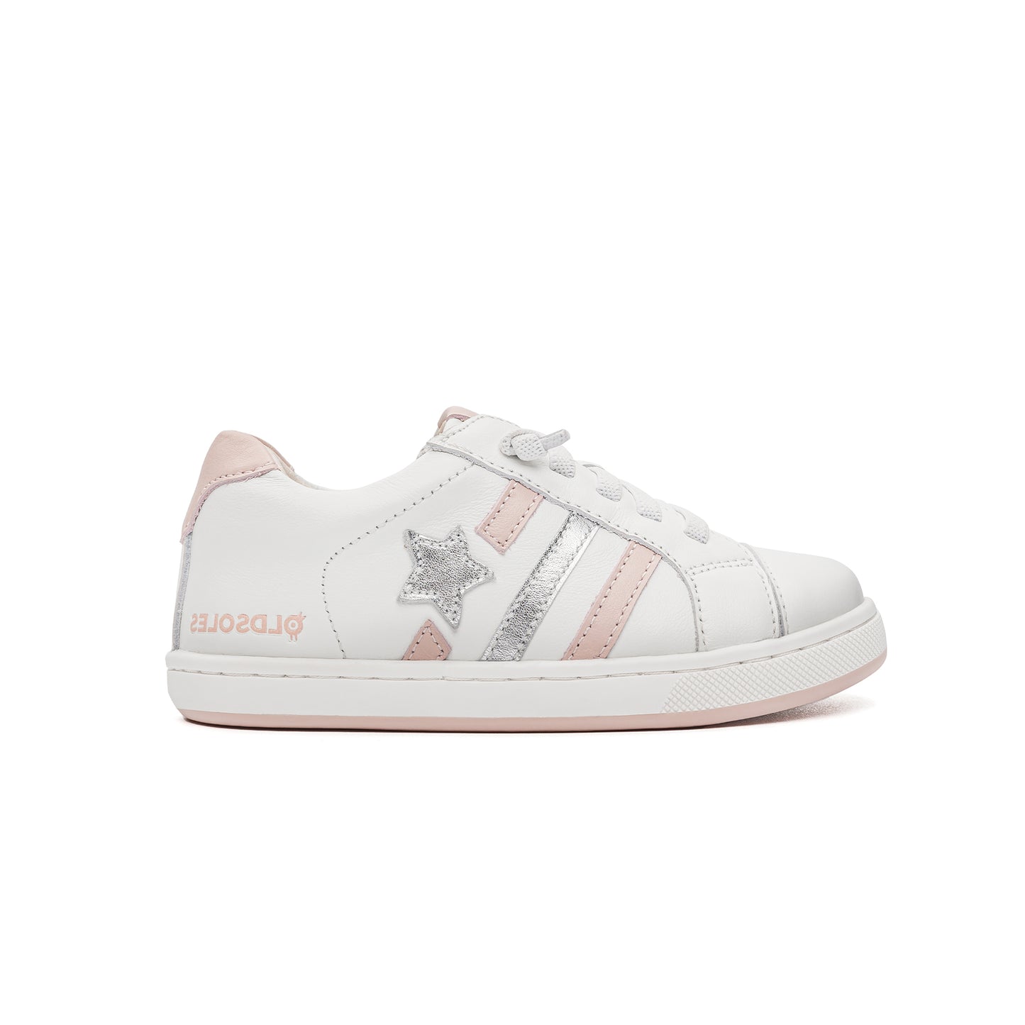 Old Soles 1026 High Tide kids leather shoe in Snow and Powder Pink and Silver with classic detail