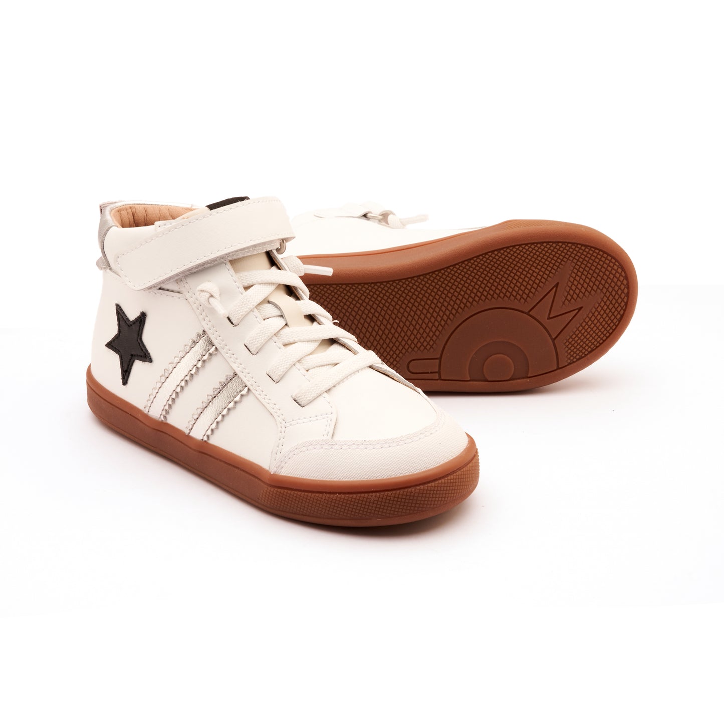 Old Soles 1029 WOS High Top kids leather high top sneaker in Snow, Silver, and Black with sporty detail