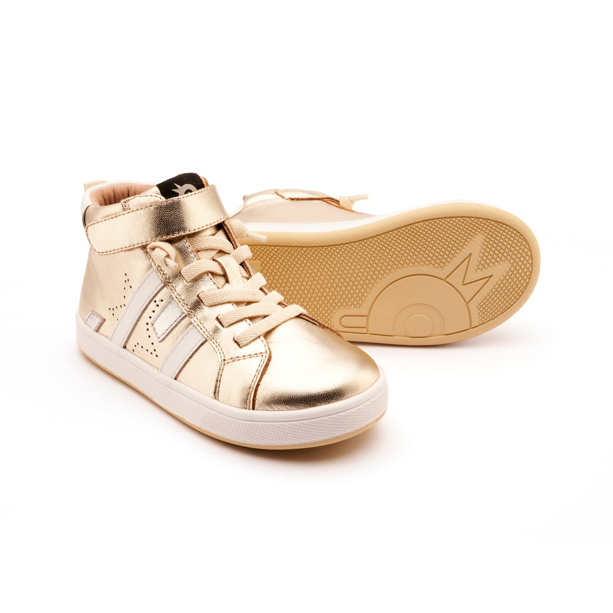 Old Soles 1035 Challenger kids leather sneaker in Gold and Snow and Silver with classic detail