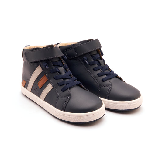 Old Soles 1035 Challenger kids leather sneaker in Navy and Gris and Tan with classic detail