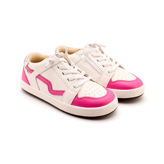 Old Soles 1046 Field Runner kids leather sneaker in Snow and Rosy and Silver with sporty detail