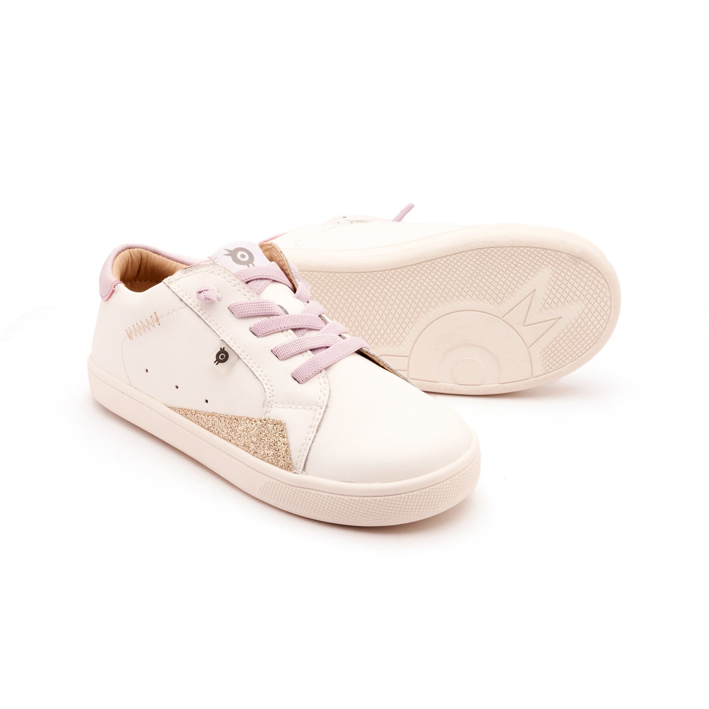 Old Soles 1049 Blade Runner kids leather sneaker in Snow, Lilium, and Glam Gold with sporty detail