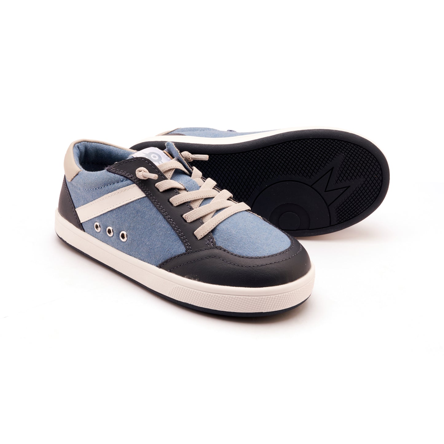 Old Soles 1052 Jet kids leather sneaker in Light Denim Canvas and Navy and Snow with sporty detail