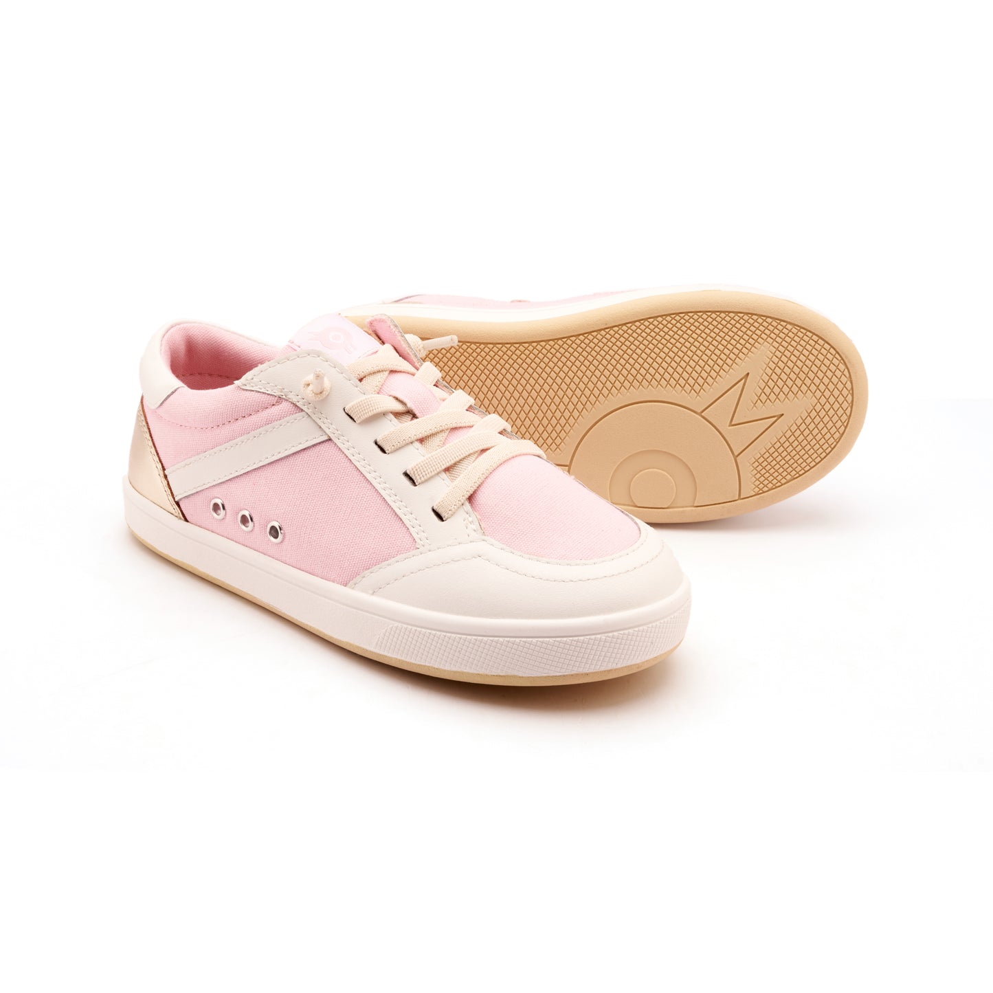 Old Soles 1052 Jet kids leather sneaker in Light Pink Canvas and Snow and Gold with sporty detail