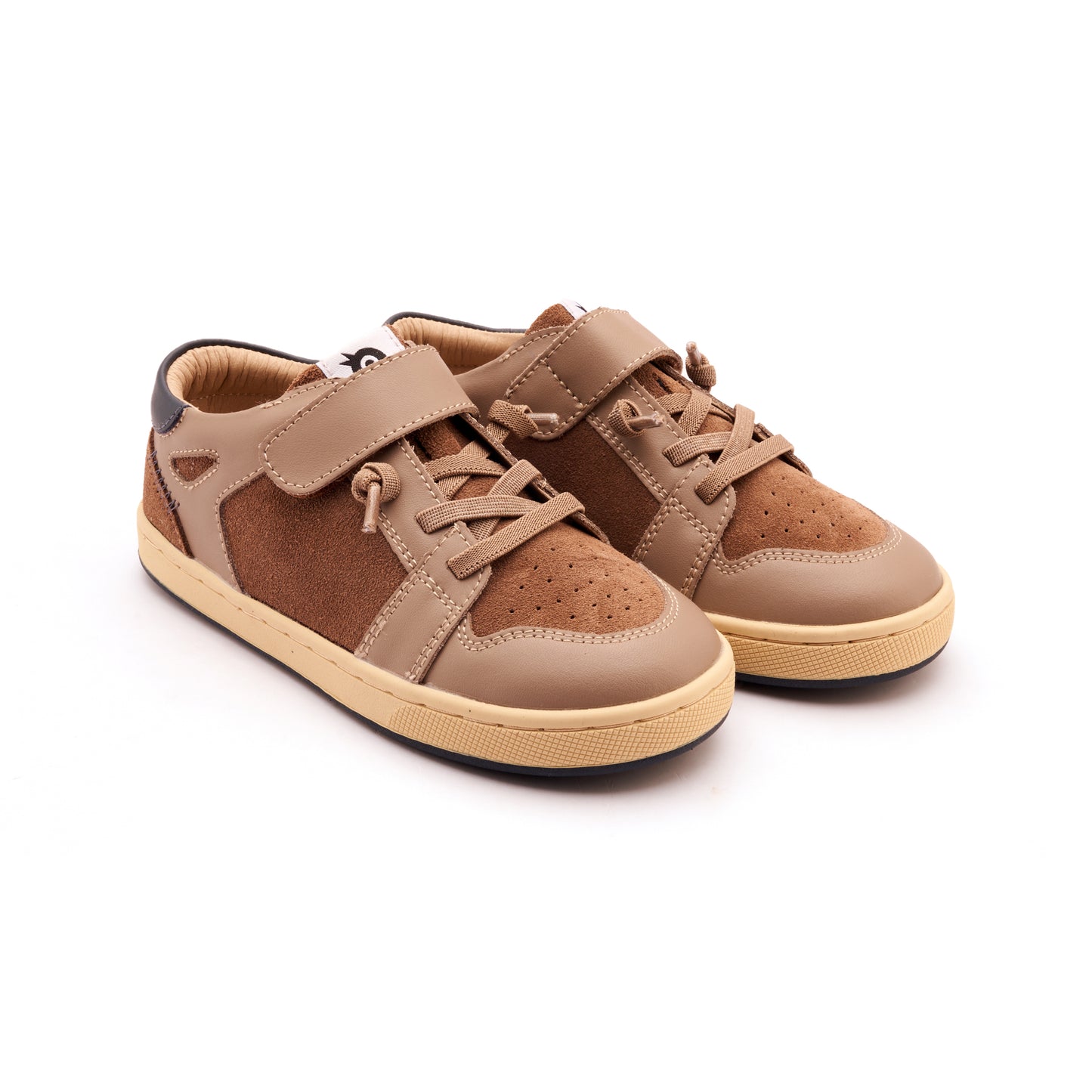 Old Soles 1059 City Trainer kids leather sneaker in Taupe and Navy with sporty detail