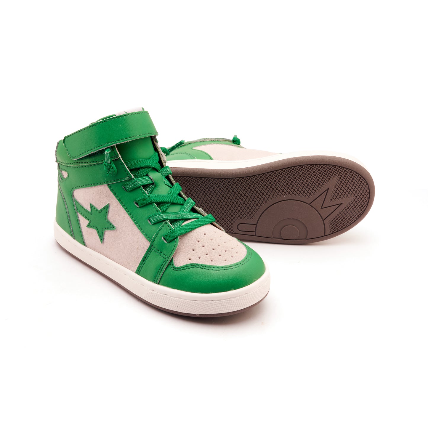 Old Soles 1061 Galactica kids leather sneaker in Neon Green and Light Grey Suede with sporty detail