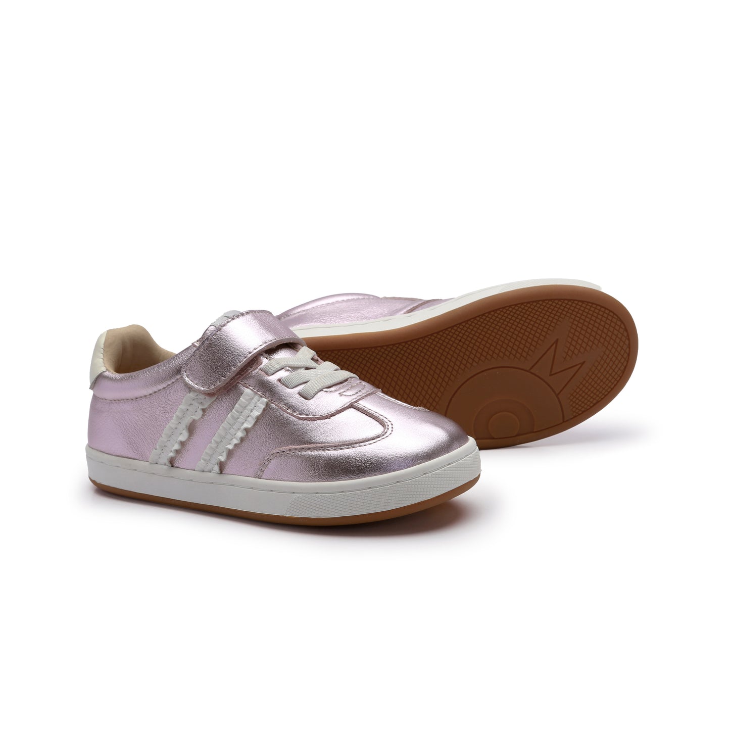 Old Soles 1077 Ruffle Queen kids leather shoe in Millet Pink with ruffle detail