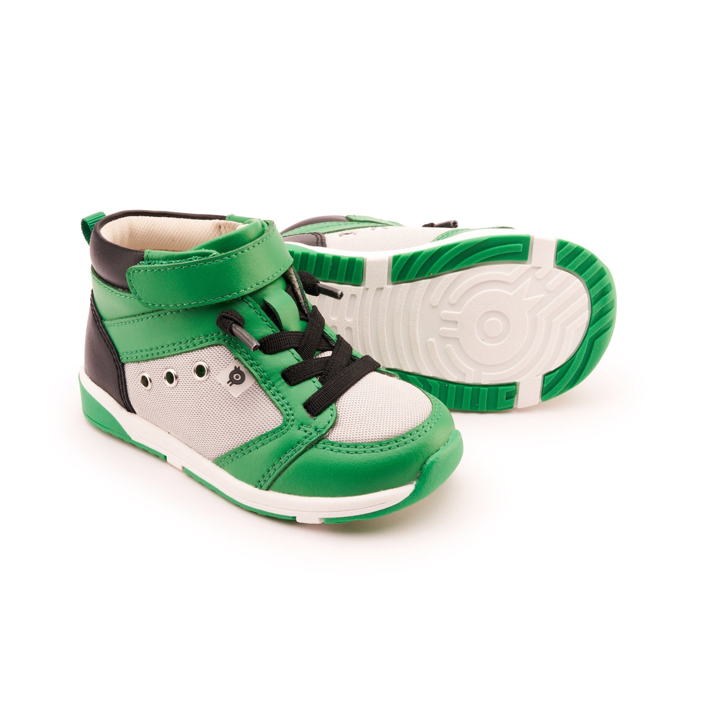 Old Soles 2100 Squad High Top kids leather high top sneaker in Neon Green and Light Grey with sporty detail