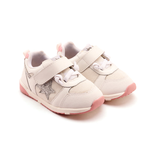 Old Soles 2119 Sport Star kids leather sneaker in Snow and Glam Argent and Pearlised Pink with star detail