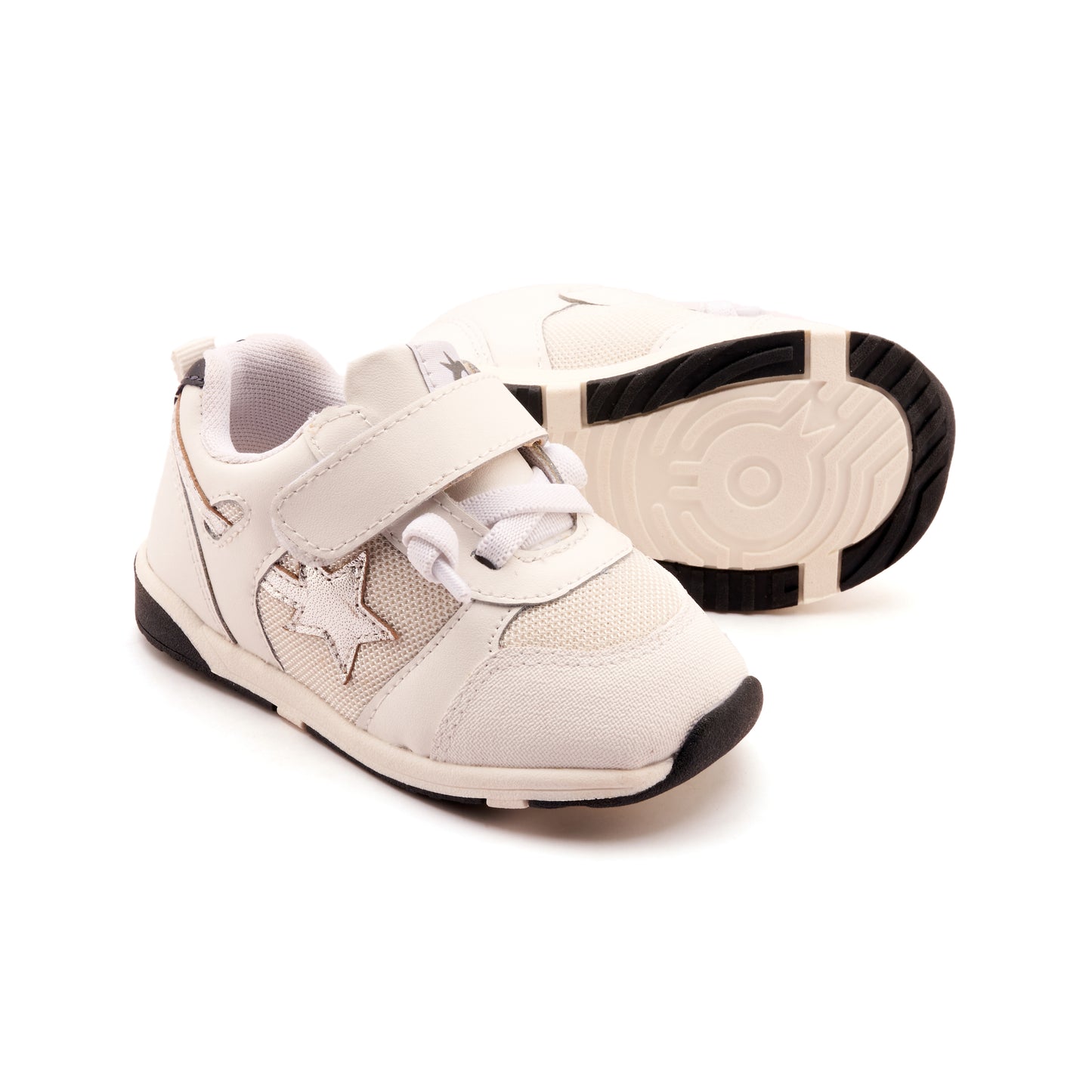 Old Soles 2119 Sport Star kids leather sneaker in Snow and Silver and Navy with star detail