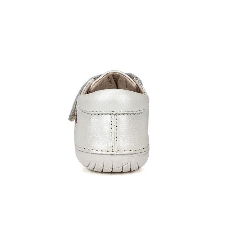 Old Soles 4045 Starey Pave kids leather shoe in Nacardo Blanco and Neon Pink with star detail