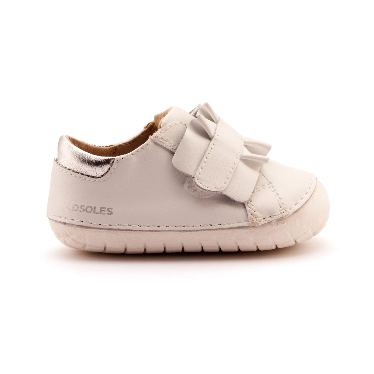 Old Soles 4052 Frilly Pave kids leather shoe in Snow and Silver with pave detail