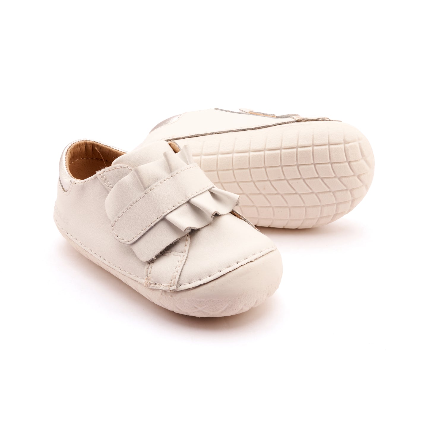 Old Soles 4052 Frilly Pave kids leather shoe in Snow and Silver with pave detail
