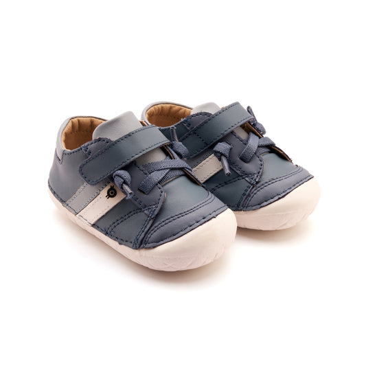 Old Soles 4067 Shield Pave kids leather shoe in Indigo, Snow, and Dusty Blue with pave detail