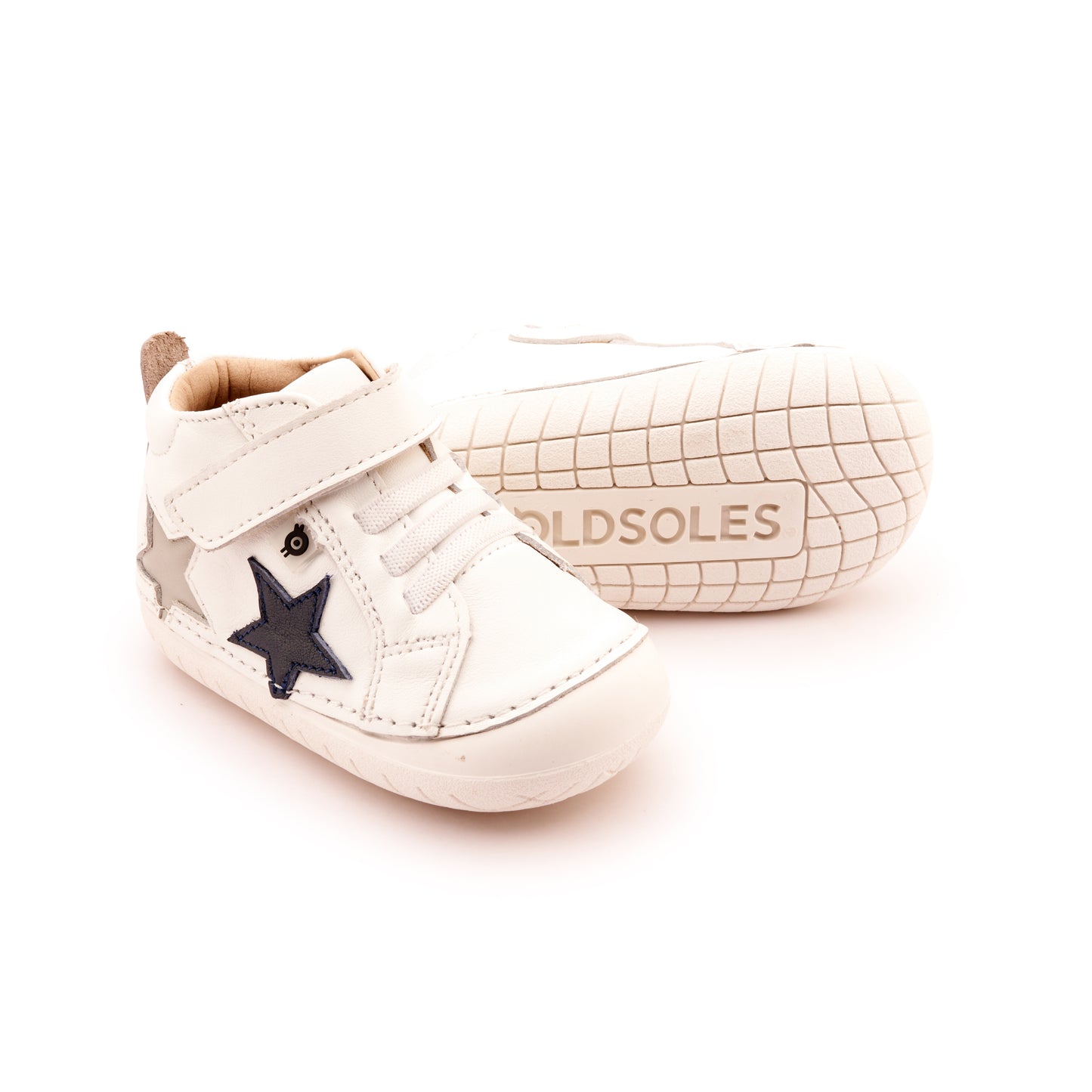 Old Soles 4098 Starstar Pave kids leather shoe in Snow and Navy and Gris with star detail