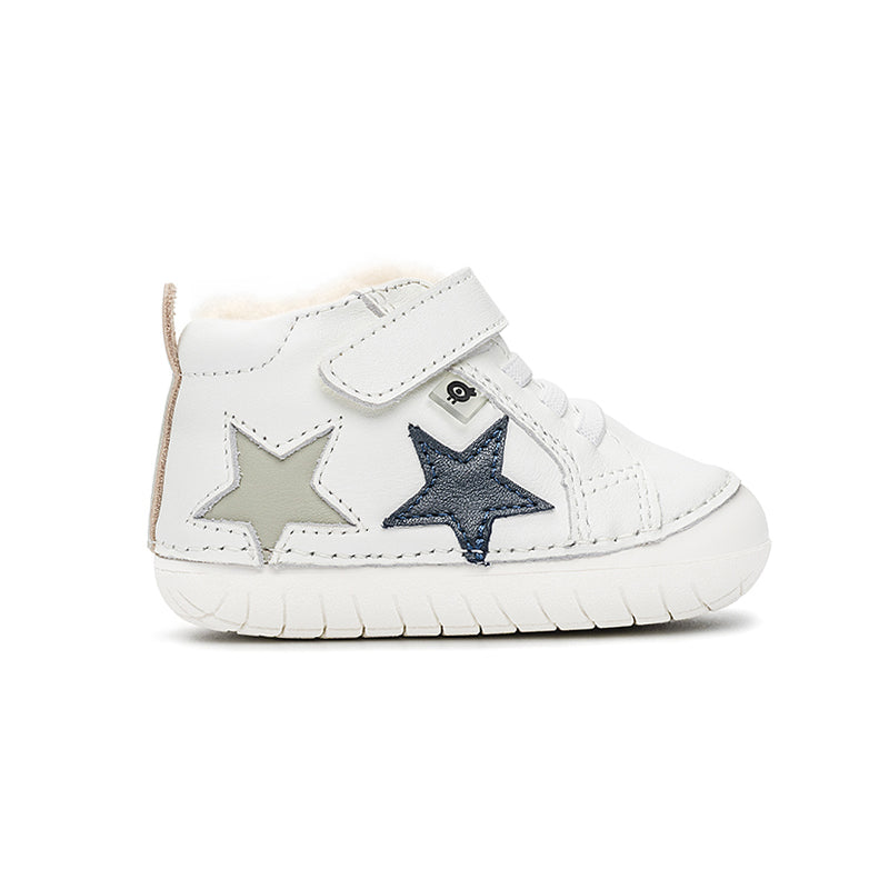 Old Soles 4098 Starstar Pave kids leather shoe in Snow and Navy and Gris with star detail