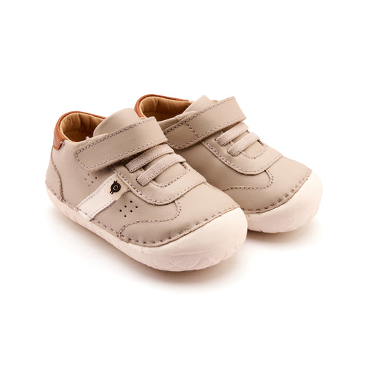 Old Soles 4100 Roady Pave kids leather sneaker in Gris, Snow, and Tan with pave detail