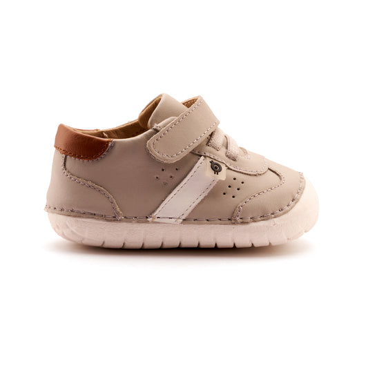 Old Soles 4100 Roady Pave kids leather sneaker in Gris, Snow, and Tan with pave detail