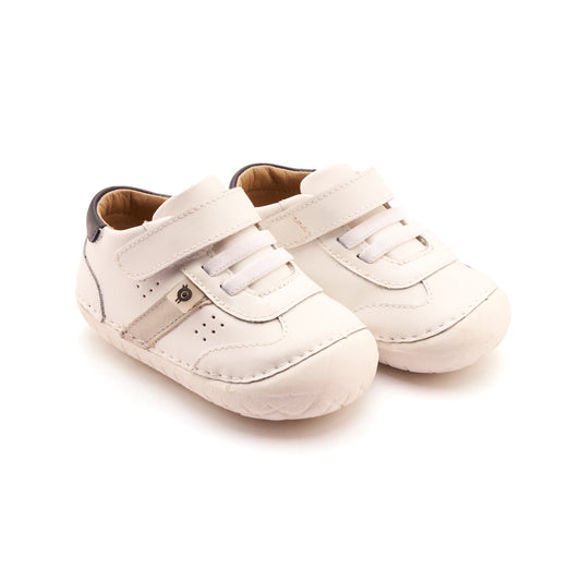 Old Soles 4100 Roady Pave kids leather sneaker in Snow, Gris, and Navy with pave detail