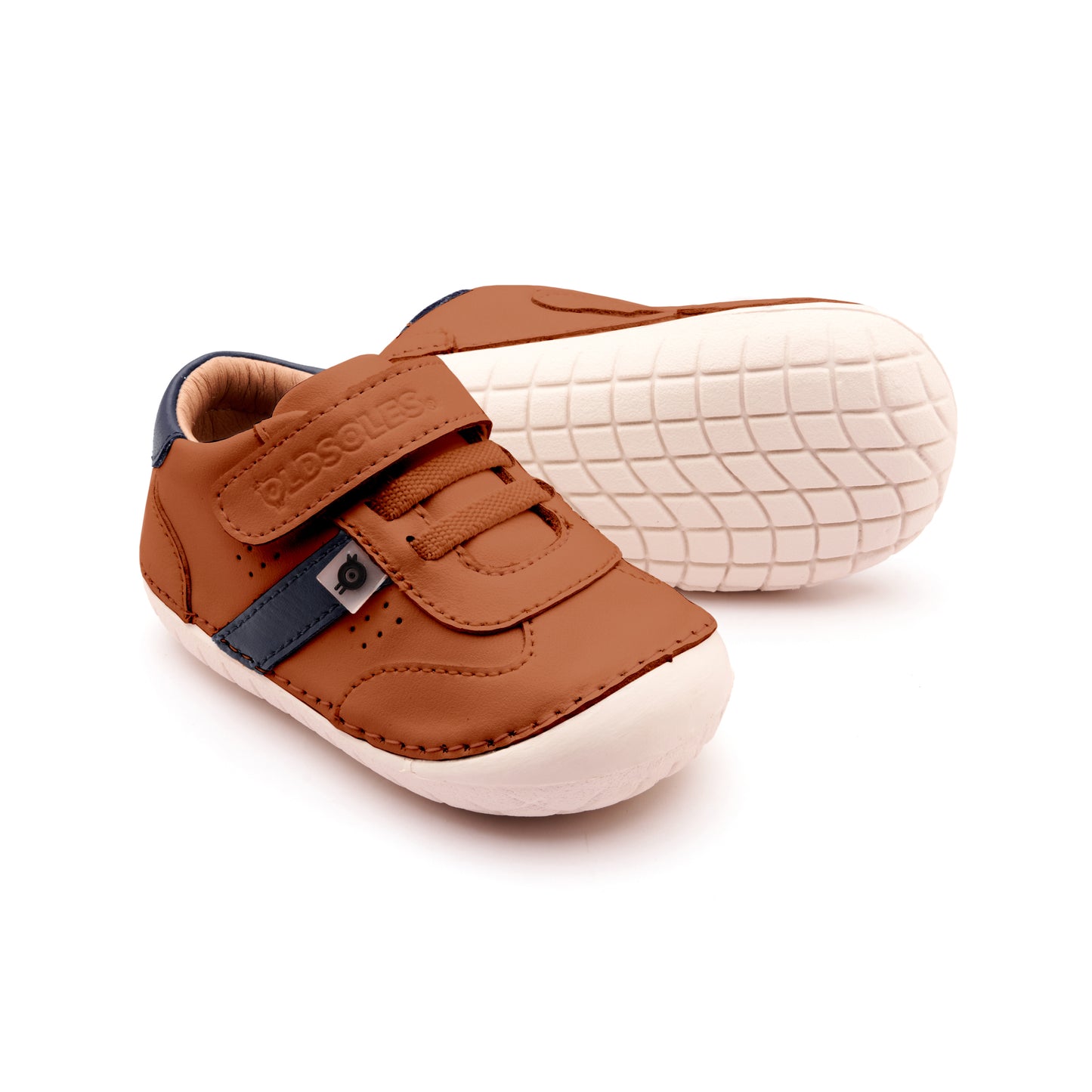 Old Soles 4100 Roady Pave kids leather sneaker in Tan and Navy with pave detail