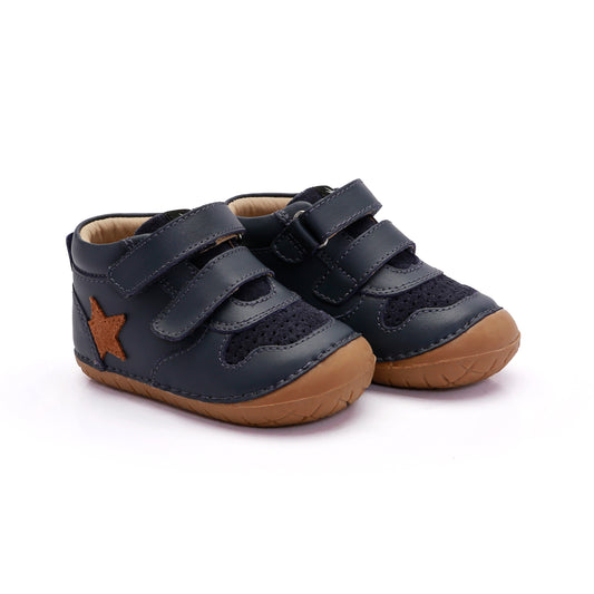 Old Soles 4110 Team Pave kids leather shoe in Navy and Tan Suede with pave detail