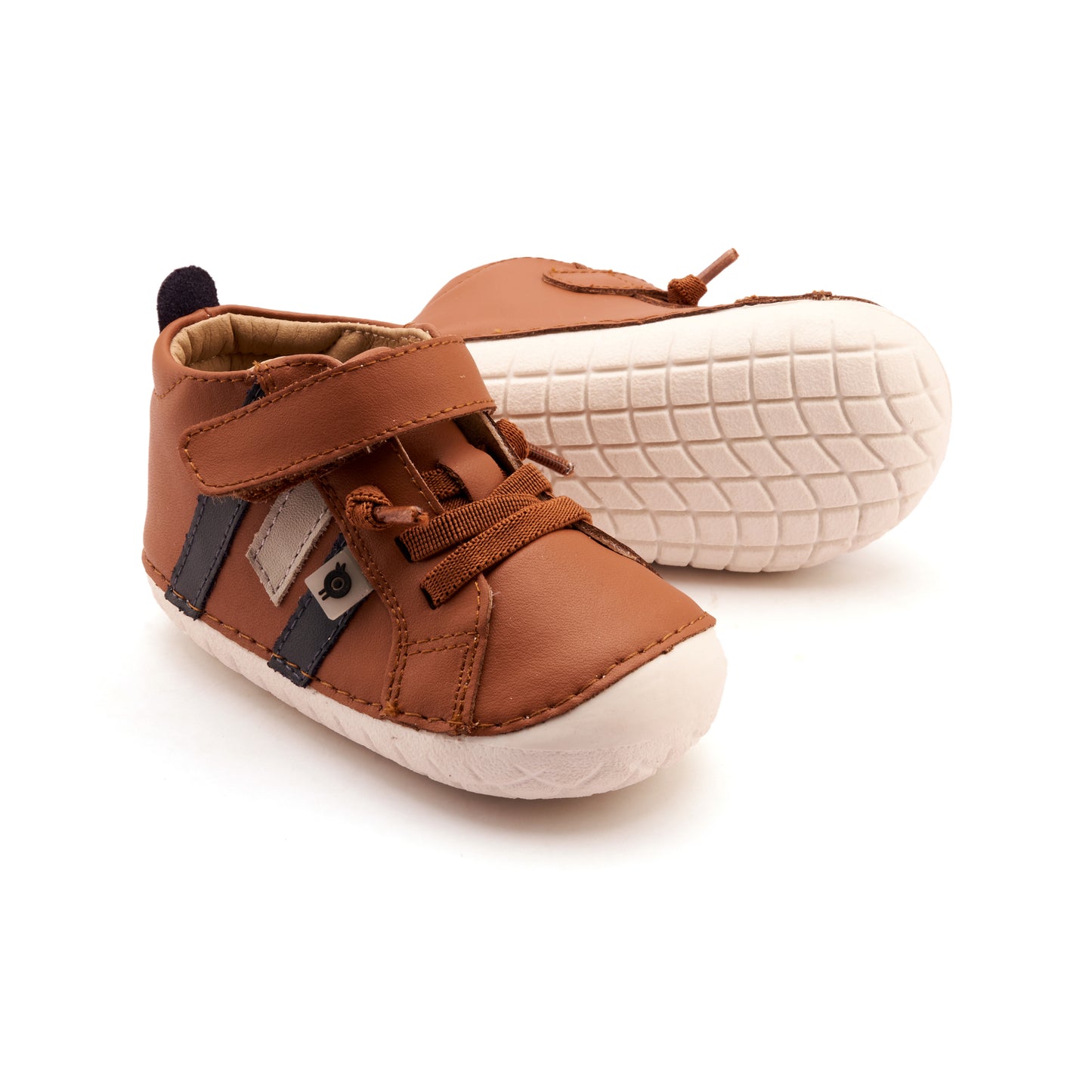 Old Soles 4112 Away Pave kids leather shoe in Tan and Navy and Gris and Snow Sole with pave detail