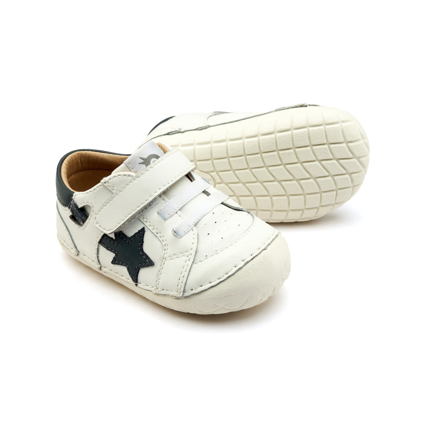 Old Soles 4114 Pavesta kids leather shoe in Snow and Navy with pave detail