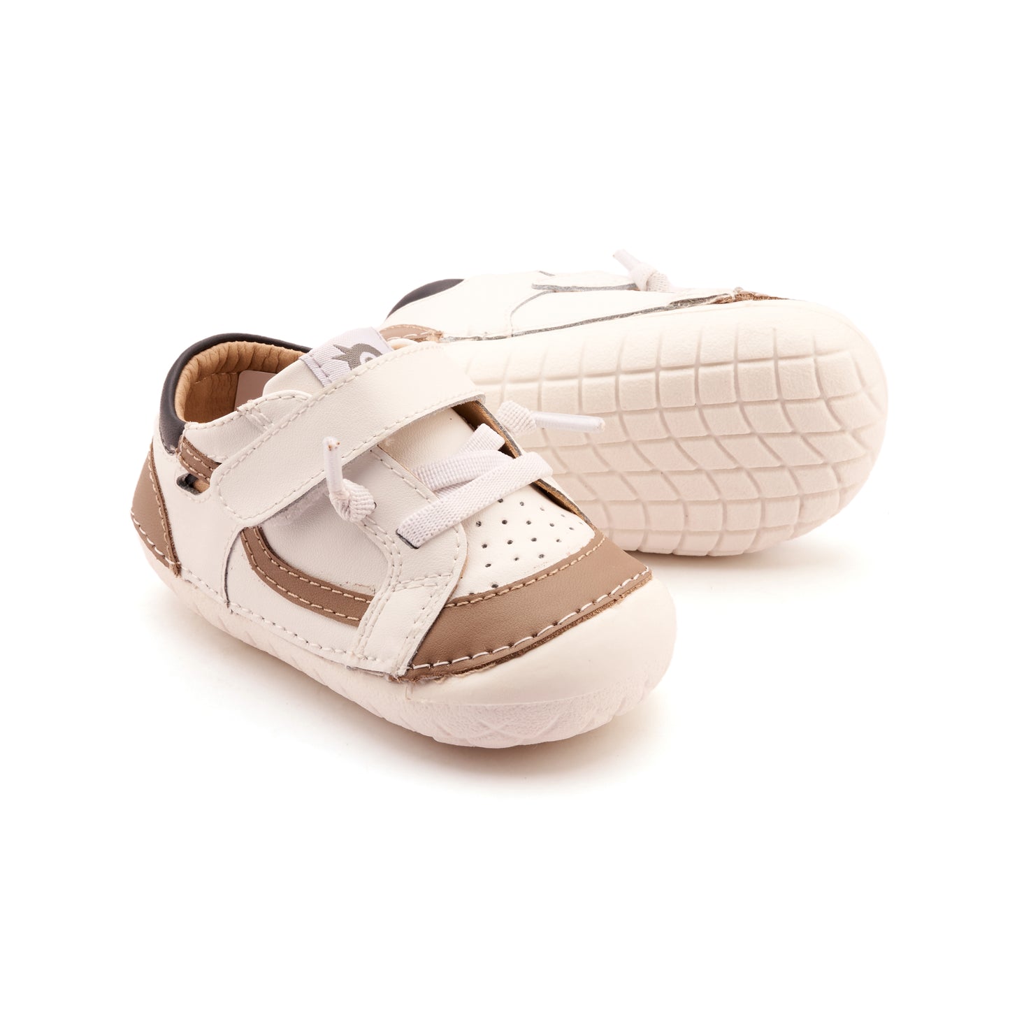 Old Soles 4117 Windy Pave kids leather shoe in Snow, Taupe, and Navy with pave detail