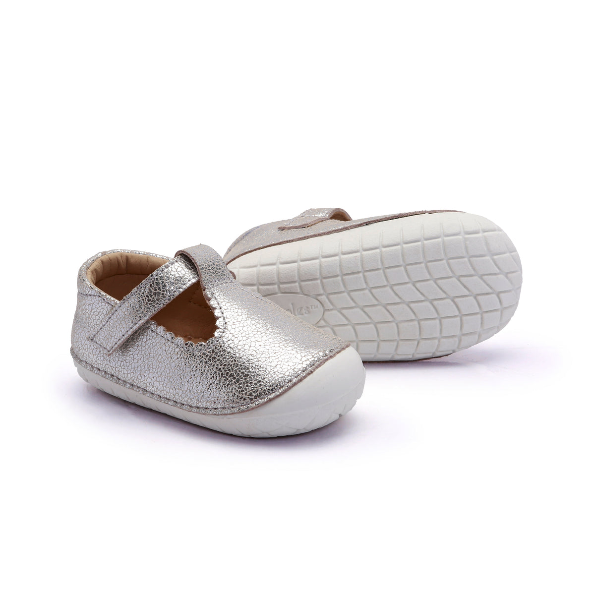 Old Soles 4125 Pave Classic-T kids leather shoe in Silver Crackle with pave detail